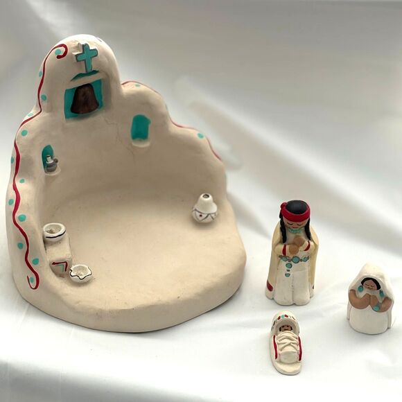 Native American Teissedre Clay Pottery Nativity Set Vintage - Picture 9 of 10